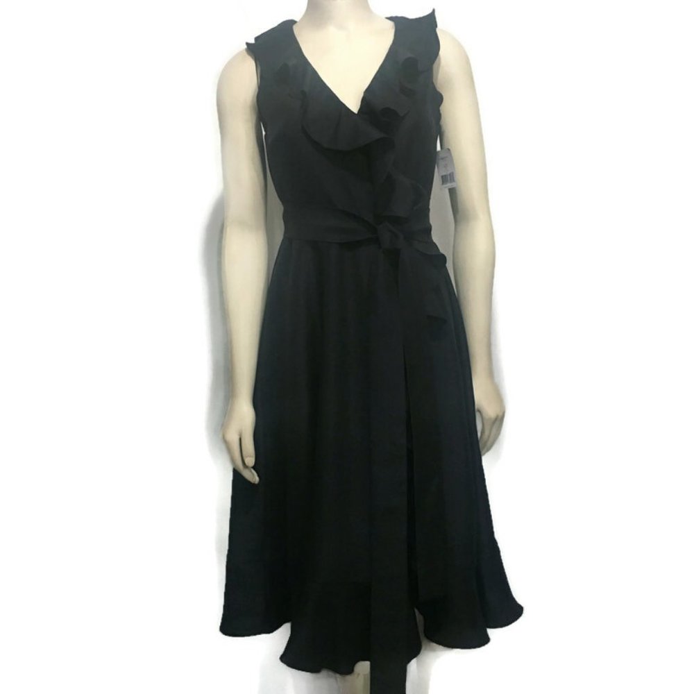 Kate Spade NY 2 Fiona Safari Black Silk Ruffled V-Neck Wrap Cocktail Dress NEW